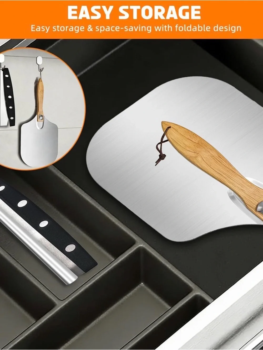 Stainless Steel Pizza Peel with Wood Handle - Silver and Wood